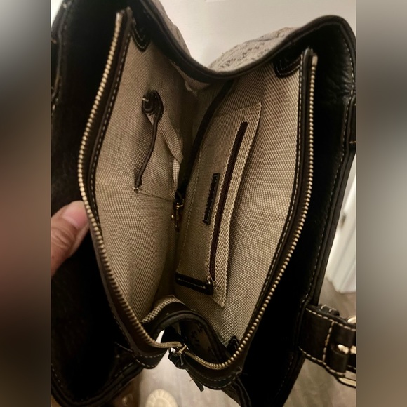 Dooney & Bourke Monogrammed Brown Leather Shoulder Bag - Picture 6 of 8